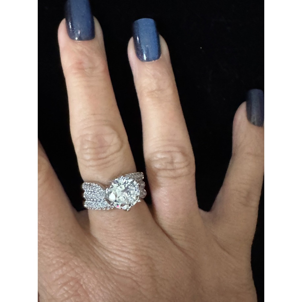 Silver Tone Round Cut Faux Diamond Pave Triple Row Band Statement Ring Size 8